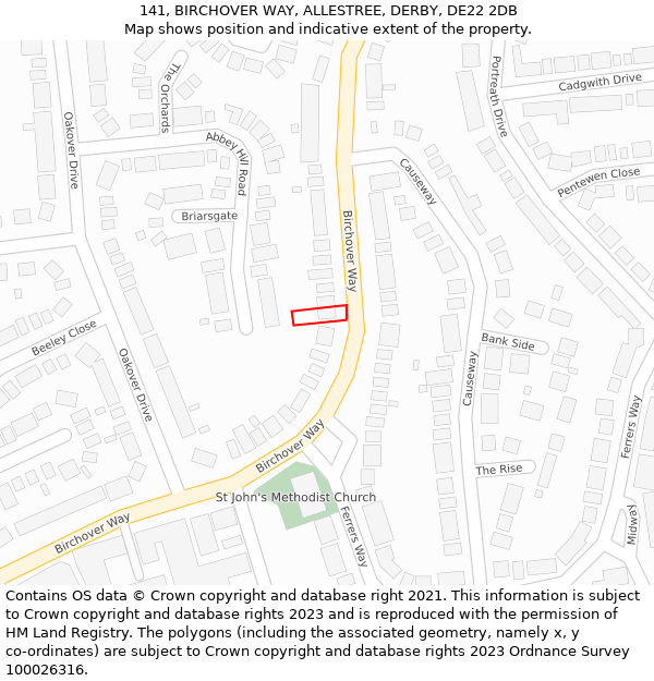 141, BIRCHOVER WAY, ALLESTREE, DERBY, DE22 2DB: Location map and indicative extent of plot