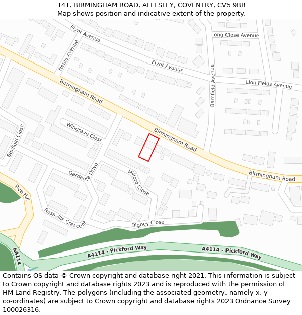 141, BIRMINGHAM ROAD, ALLESLEY, COVENTRY, CV5 9BB: Location map and indicative extent of plot