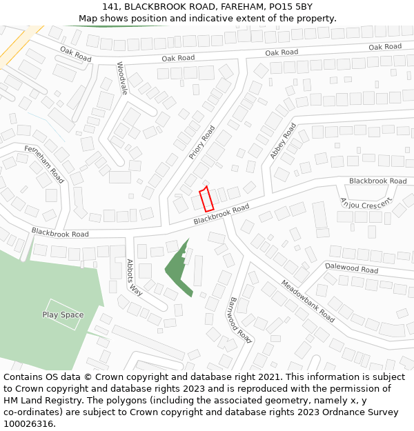 141, BLACKBROOK ROAD, FAREHAM, PO15 5BY: Location map and indicative extent of plot