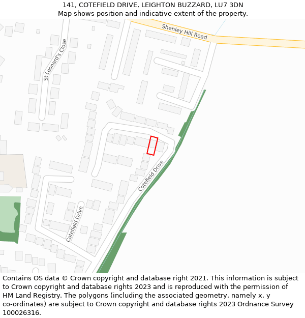 141, COTEFIELD DRIVE, LEIGHTON BUZZARD, LU7 3DN: Location map and indicative extent of plot