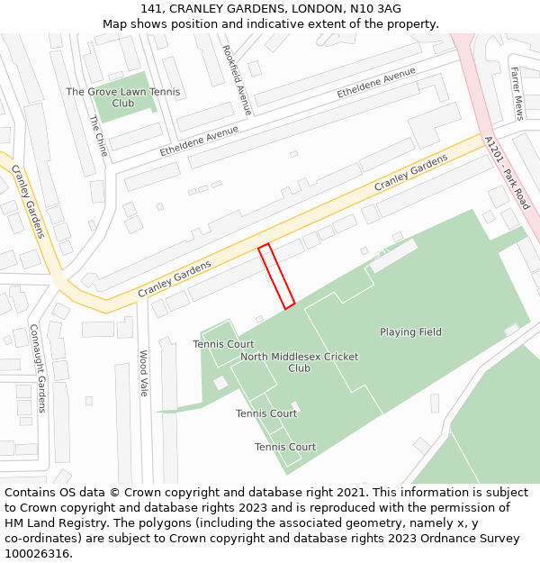 141, CRANLEY GARDENS, LONDON, N10 3AG: Location map and indicative extent of plot