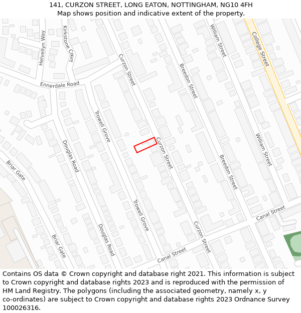 141, CURZON STREET, LONG EATON, NOTTINGHAM, NG10 4FH: Location map and indicative extent of plot