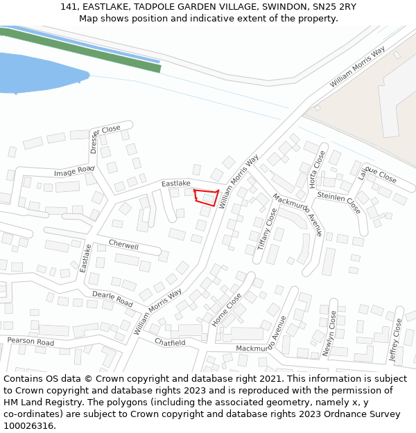 141, EASTLAKE, TADPOLE GARDEN VILLAGE, SWINDON, SN25 2RY: Location map and indicative extent of plot