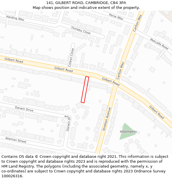 141, GILBERT ROAD, CAMBRIDGE, CB4 3PA: Location map and indicative extent of plot