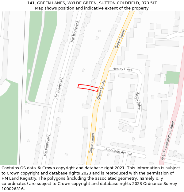 141, GREEN LANES, WYLDE GREEN, SUTTON COLDFIELD, B73 5LT: Location map and indicative extent of plot