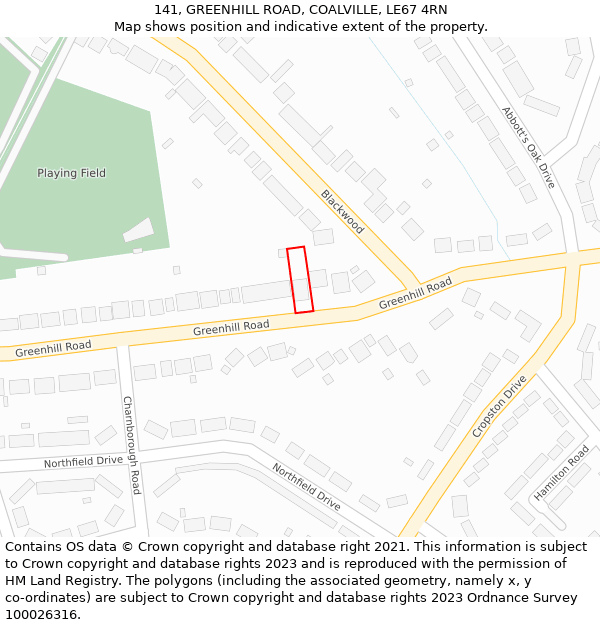 141, GREENHILL ROAD, COALVILLE, LE67 4RN: Location map and indicative extent of plot