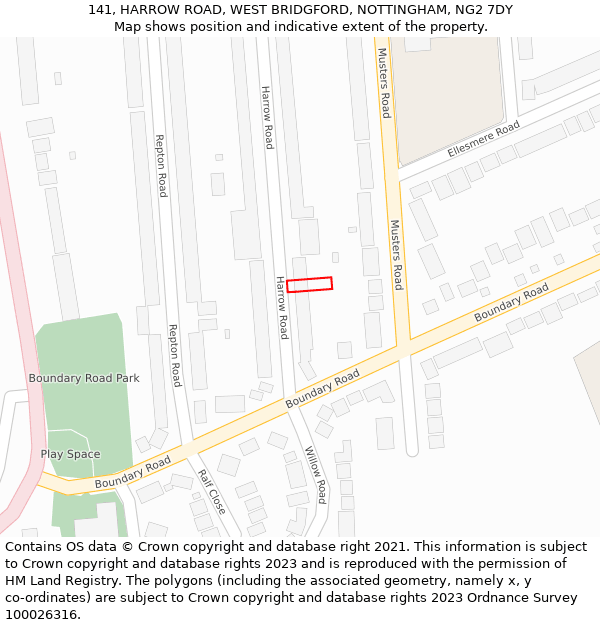 141, HARROW ROAD, WEST BRIDGFORD, NOTTINGHAM, NG2 7DY: Location map and indicative extent of plot