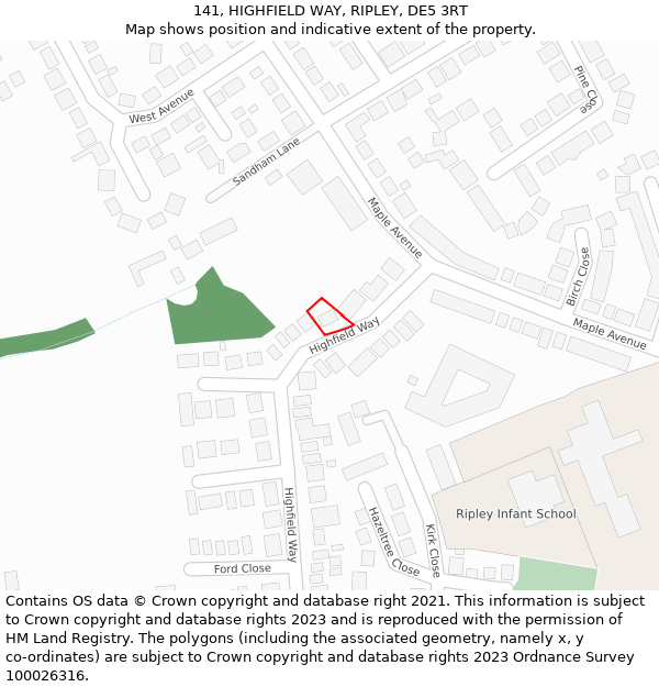 141, HIGHFIELD WAY, RIPLEY, DE5 3RT: Location map and indicative extent of plot