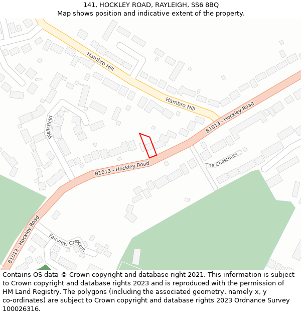 141, HOCKLEY ROAD, RAYLEIGH, SS6 8BQ: Location map and indicative extent of plot