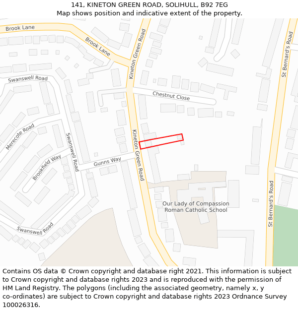 141, KINETON GREEN ROAD, SOLIHULL, B92 7EG: Location map and indicative extent of plot
