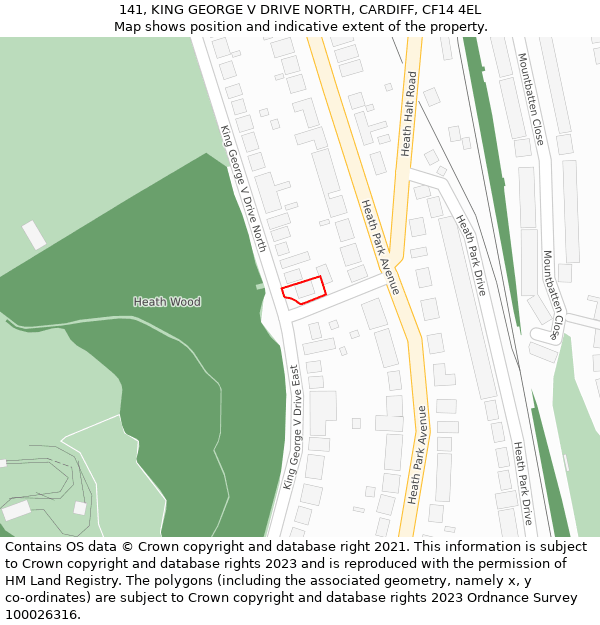 141, KING GEORGE V DRIVE NORTH, CARDIFF, CF14 4EL: Location map and indicative extent of plot