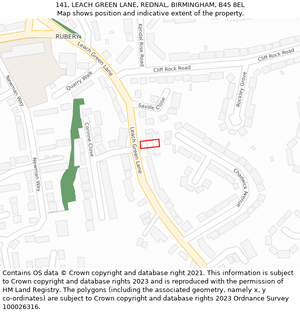 141, LEACH GREEN LANE, REDNAL, BIRMINGHAM, B45 8EL: Location map and indicative extent of plot