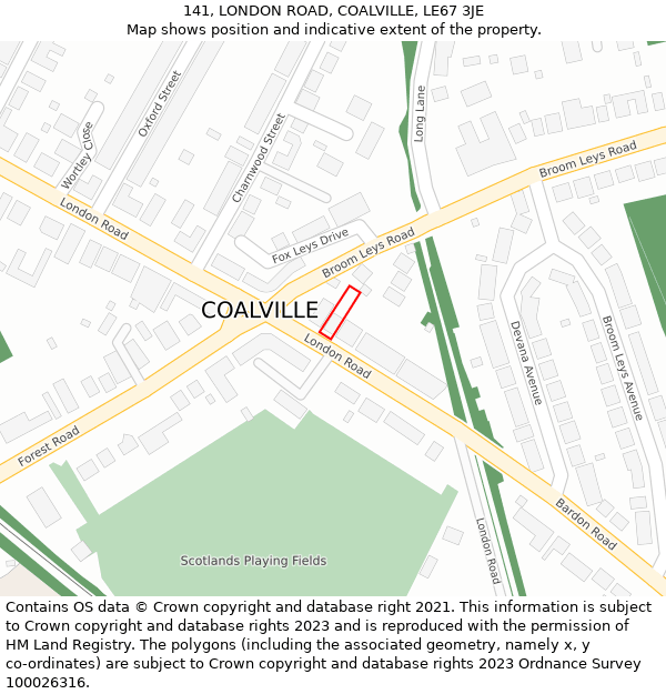 141, LONDON ROAD, COALVILLE, LE67 3JE: Location map and indicative extent of plot
