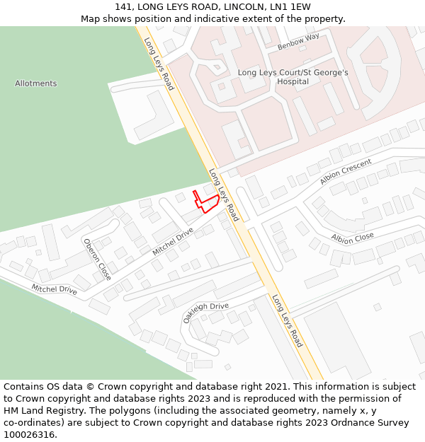 141, LONG LEYS ROAD, LINCOLN, LN1 1EW: Location map and indicative extent of plot