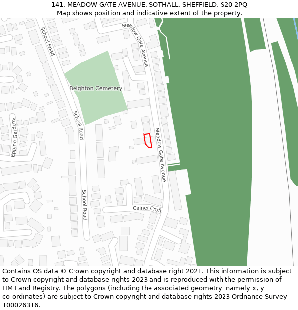 141, MEADOW GATE AVENUE, SOTHALL, SHEFFIELD, S20 2PQ: Location map and indicative extent of plot