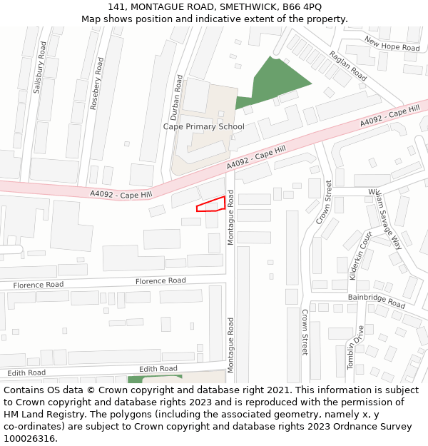 141, MONTAGUE ROAD, SMETHWICK, B66 4PQ: Location map and indicative extent of plot