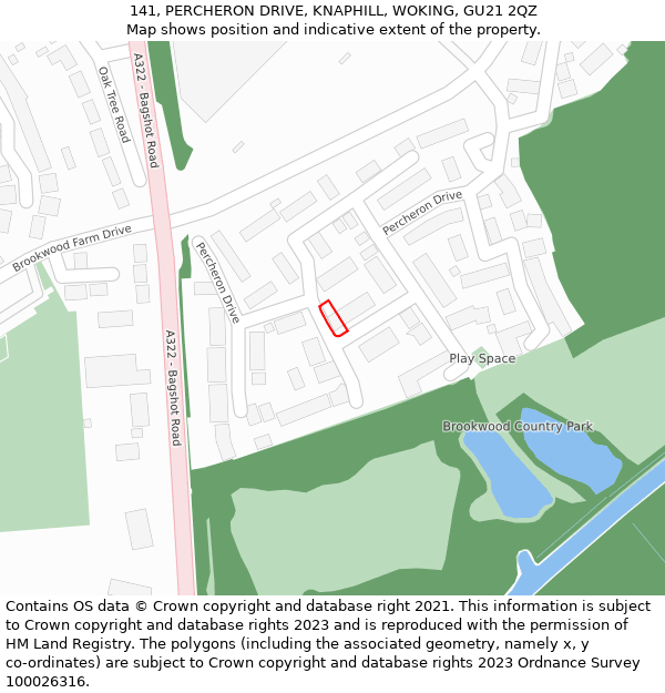 141, PERCHERON DRIVE, KNAPHILL, WOKING, GU21 2QZ: Location map and indicative extent of plot