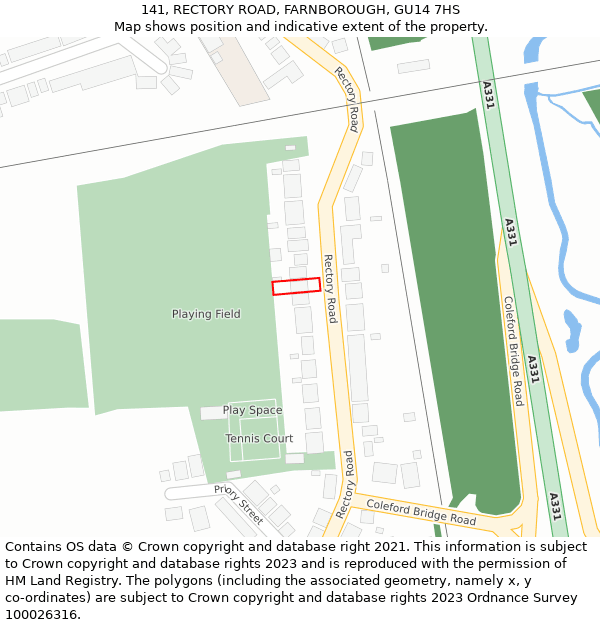 141, RECTORY ROAD, FARNBOROUGH, GU14 7HS: Location map and indicative extent of plot