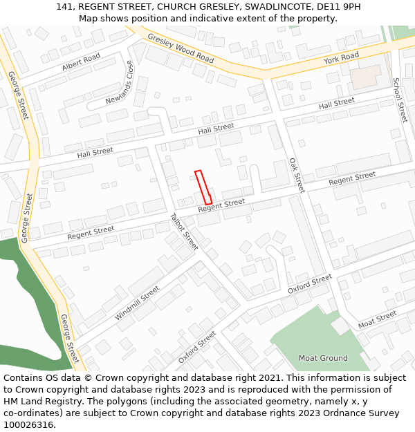 141, REGENT STREET, CHURCH GRESLEY, SWADLINCOTE, DE11 9PH: Location map and indicative extent of plot