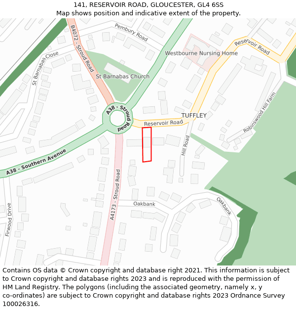 141, RESERVOIR ROAD, GLOUCESTER, GL4 6SS: Location map and indicative extent of plot