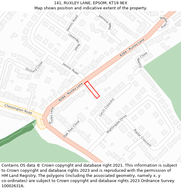 141, RUXLEY LANE, EPSOM, KT19 9EX: Location map and indicative extent of plot