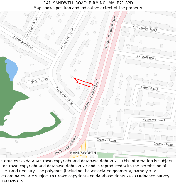 141, SANDWELL ROAD, BIRMINGHAM, B21 8PD: Location map and indicative extent of plot