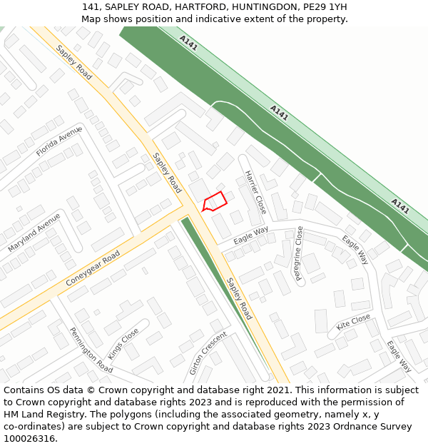 141, SAPLEY ROAD, HARTFORD, HUNTINGDON, PE29 1YH: Location map and indicative extent of plot