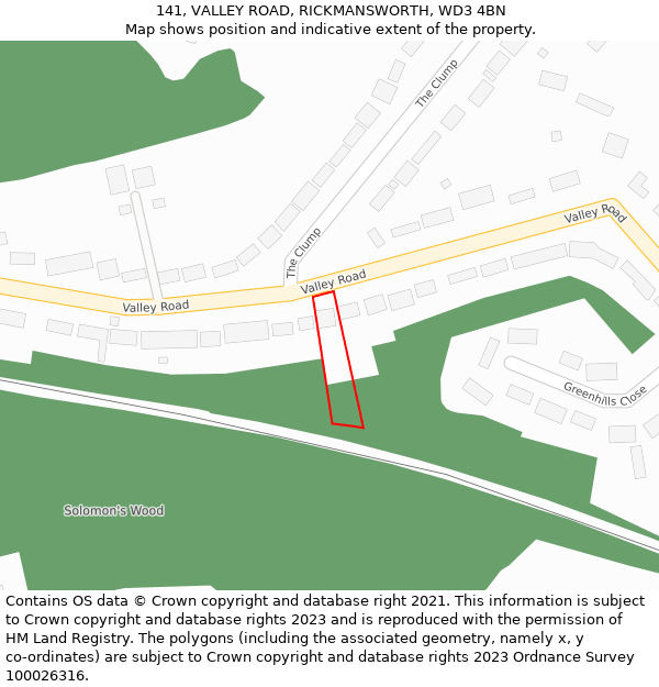 141, VALLEY ROAD, RICKMANSWORTH, WD3 4BN: Location map and indicative extent of plot