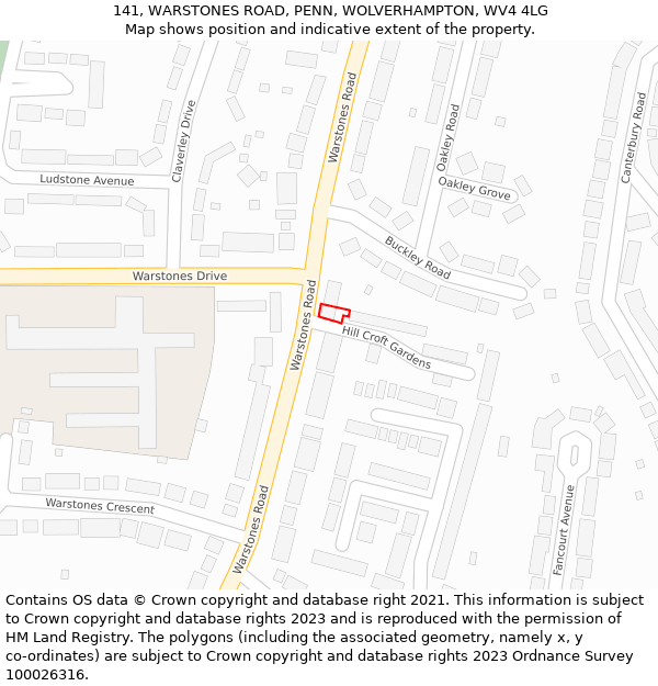 141, WARSTONES ROAD, PENN, WOLVERHAMPTON, WV4 4LG: Location map and indicative extent of plot