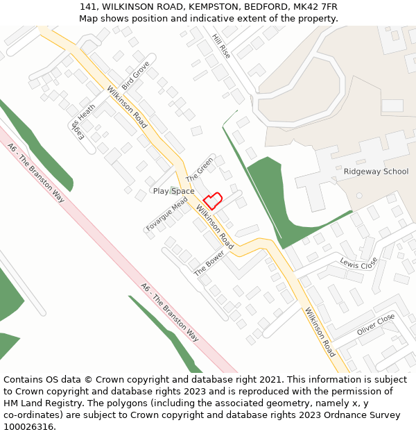 141, WILKINSON ROAD, KEMPSTON, BEDFORD, MK42 7FR: Location map and indicative extent of plot