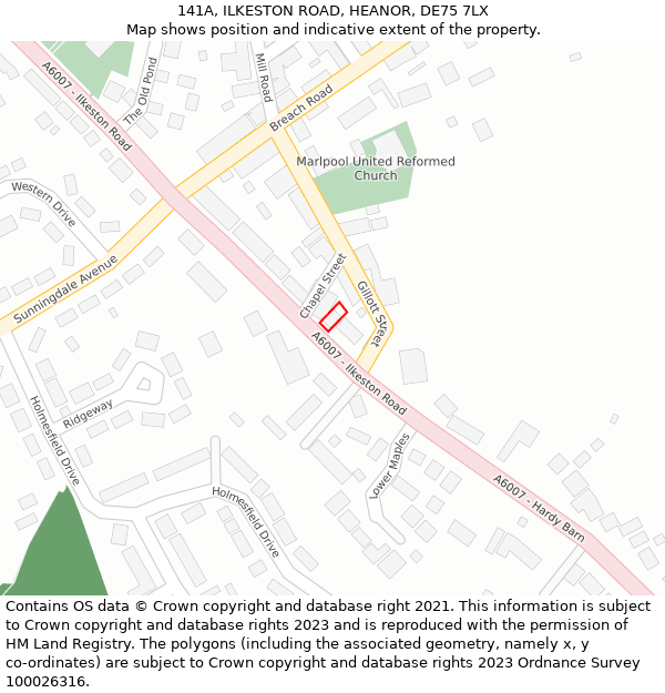 141A, ILKESTON ROAD, HEANOR, DE75 7LX: Location map and indicative extent of plot