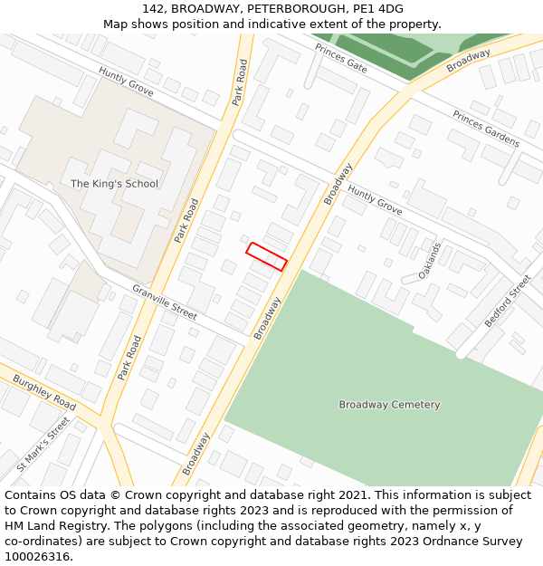 142, BROADWAY, PETERBOROUGH, PE1 4DG: Location map and indicative extent of plot