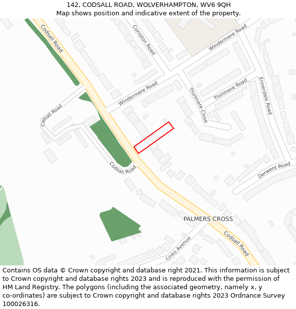 142, CODSALL ROAD, WOLVERHAMPTON, WV6 9QH: Location map and indicative extent of plot