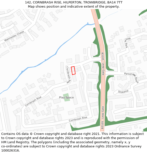 142, CORNBRASH RISE, HILPERTON, TROWBRIDGE, BA14 7TT: Location map and indicative extent of plot