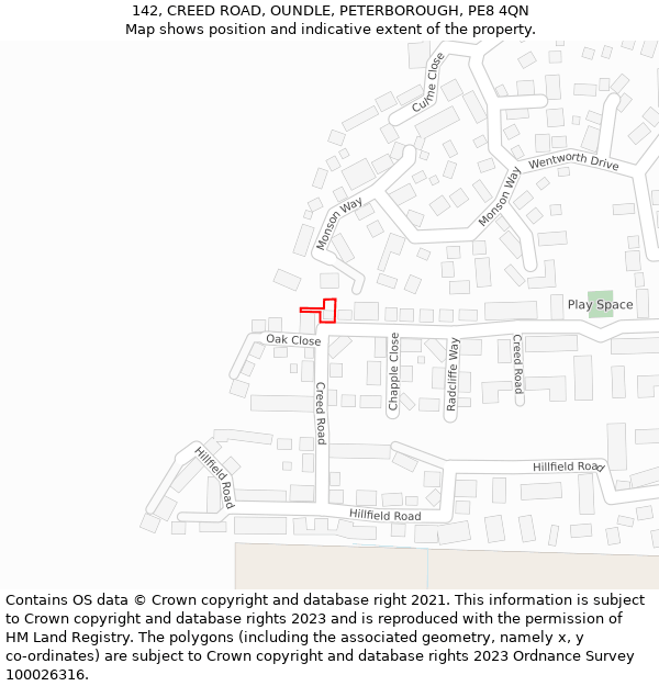 142, CREED ROAD, OUNDLE, PETERBOROUGH, PE8 4QN: Location map and indicative extent of plot