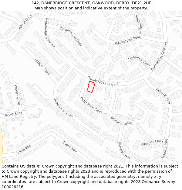 142, DANEBRIDGE CRESCENT, OAKWOOD, DERBY, DE21 2HF: Location map and indicative extent of plot