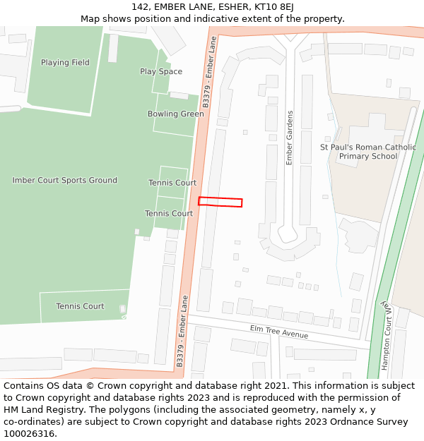 142, EMBER LANE, ESHER, KT10 8EJ: Location map and indicative extent of plot