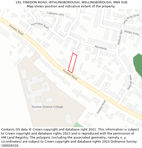 142, FINEDON ROAD, IRTHLINGBOROUGH, WELLINGBOROUGH, NN9 5UB: Location map and indicative extent of plot