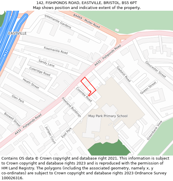 142, FISHPONDS ROAD, EASTVILLE, BRISTOL, BS5 6PT: Location map and indicative extent of plot