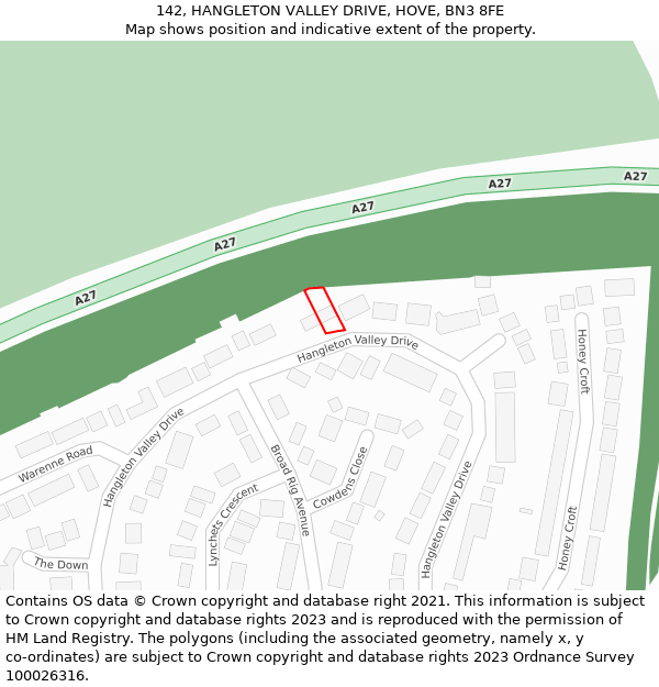 142, HANGLETON VALLEY DRIVE, HOVE, BN3 8FE: Location map and indicative extent of plot
