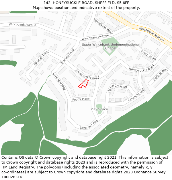 142, HONEYSUCKLE ROAD, SHEFFIELD, S5 6FF: Location map and indicative extent of plot
