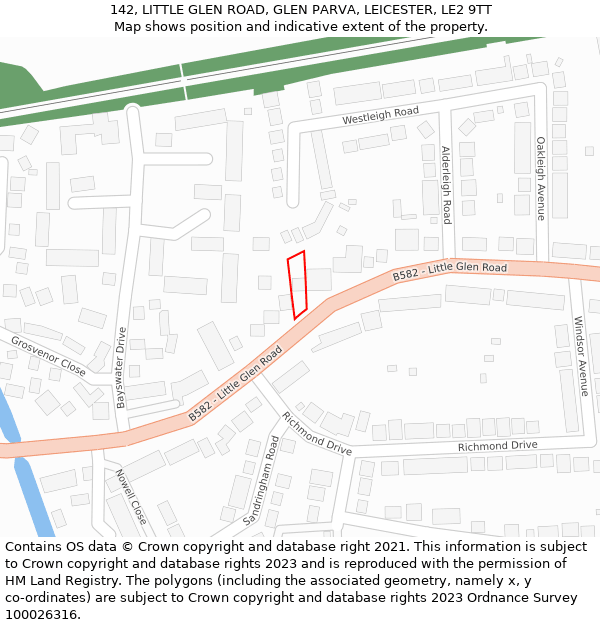 142, LITTLE GLEN ROAD, GLEN PARVA, LEICESTER, LE2 9TT: Location map and indicative extent of plot