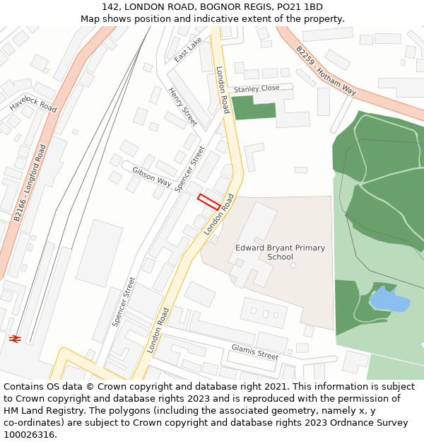142, LONDON ROAD, BOGNOR REGIS, PO21 1BD: Location map and indicative extent of plot