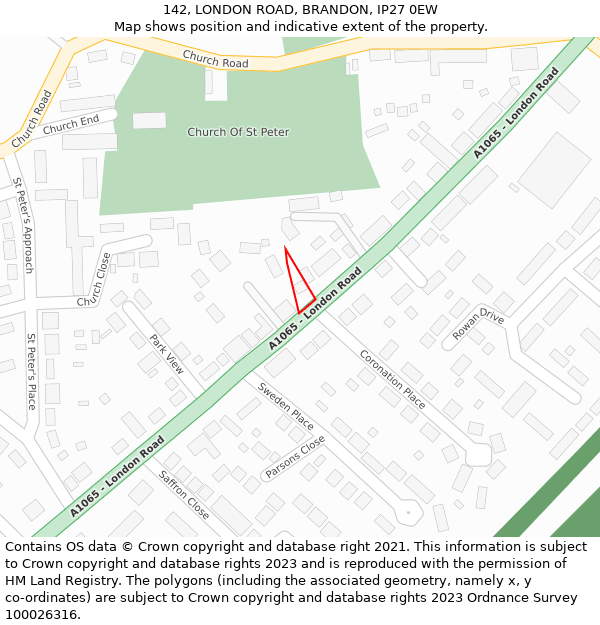 142, LONDON ROAD, BRANDON, IP27 0EW: Location map and indicative extent of plot