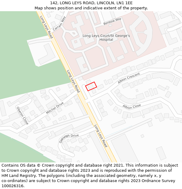 142, LONG LEYS ROAD, LINCOLN, LN1 1EE: Location map and indicative extent of plot