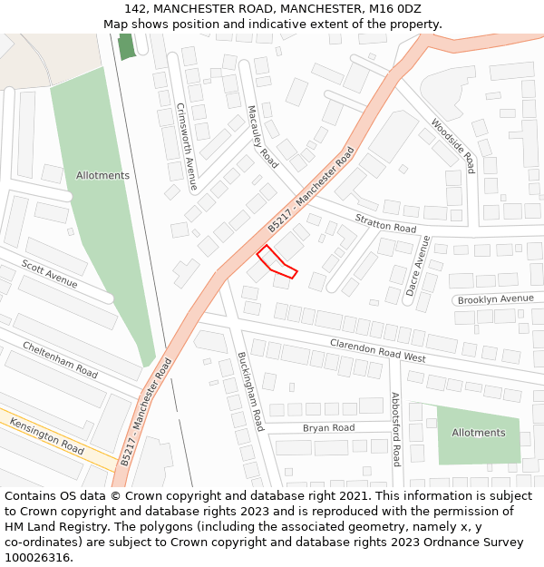 142, MANCHESTER ROAD, MANCHESTER, M16 0DZ: Location map and indicative extent of plot