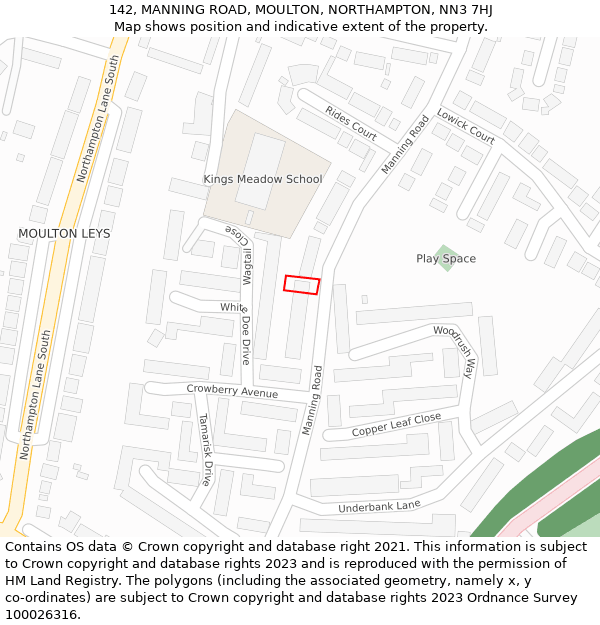 142, MANNING ROAD, MOULTON, NORTHAMPTON, NN3 7HJ: Location map and indicative extent of plot