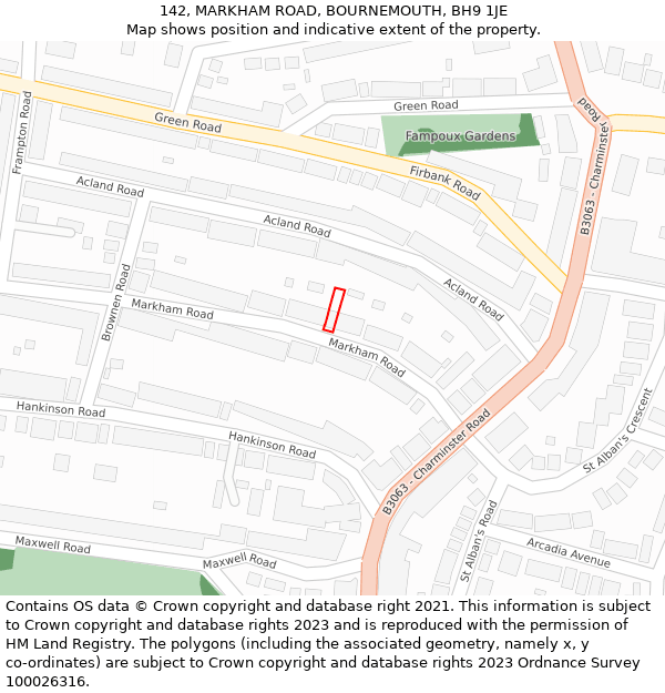 142, MARKHAM ROAD, BOURNEMOUTH, BH9 1JE: Location map and indicative extent of plot