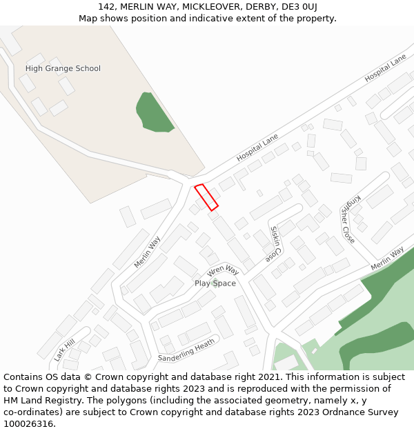 142, MERLIN WAY, MICKLEOVER, DERBY, DE3 0UJ: Location map and indicative extent of plot