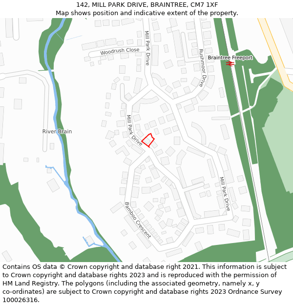 142, MILL PARK DRIVE, BRAINTREE, CM7 1XF: Location map and indicative extent of plot